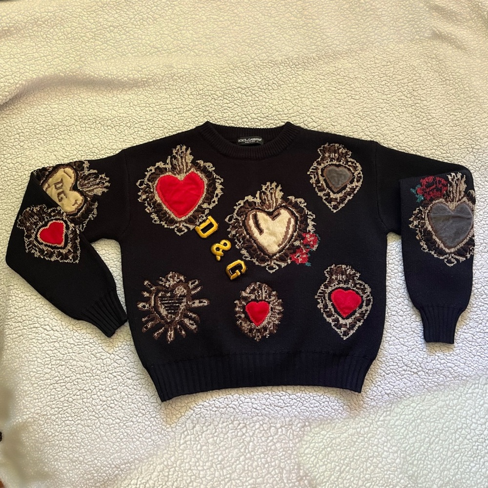 Dolce & Gabbana Black Sweater with Red and Gold Accents